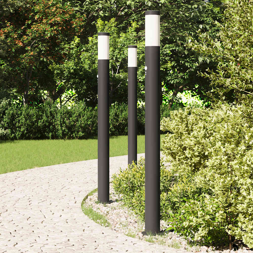 vidaXL Lampy słupkowe z czujnikiem, 3 szt., 110 cm, stal nierdzewna, IP44