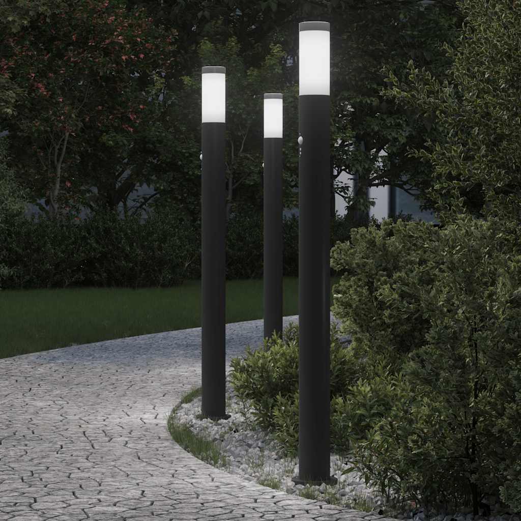 vidaXL Lampy słupkowe z czujnikiem, 3 szt., 110 cm, stal nierdzewna, IP44