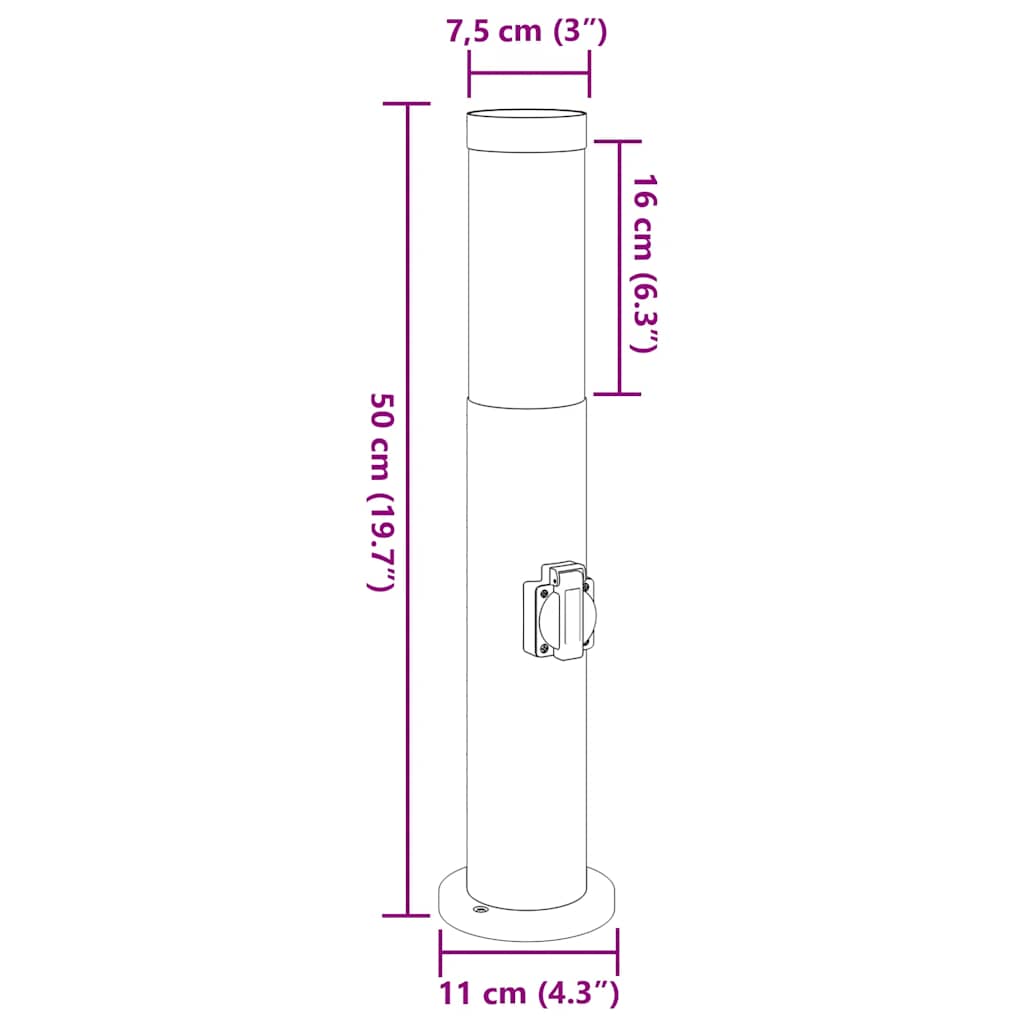vidaXL Słupki oświetleniowe z gniazdem 3 szt. 50 cm, stal nierdzewna IP44