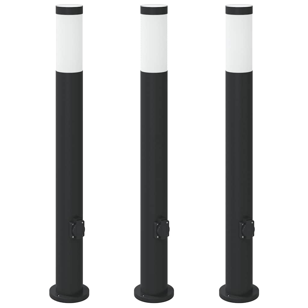 vidaXL Słupki oświetleniowe z gniazdem 3 szt. 80 cm, stal nierdzewna IP44