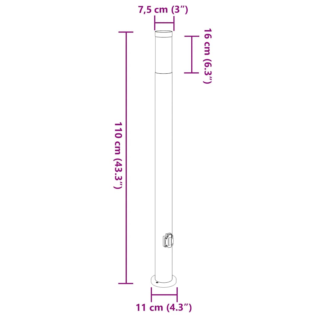 vidaXL Słupki oświetleniowe z gniazdem 3 szt. 110 cm Stal nierdzewna IP44