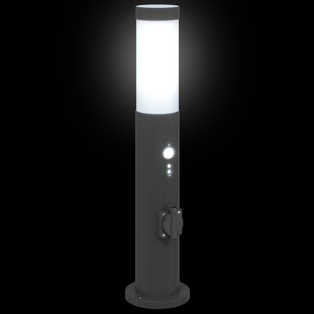 vidaXL Lampy słupkowe z czujnikiem i gniazdkiem, 3 szt., 50 cm, stal nierdzewna, IP44