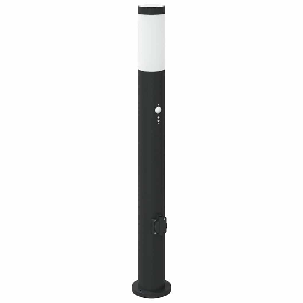 vidaXL Lampy słupkowe z czujnikiem i gniazdkiem, 3 szt., 80 cm, stal nierdzewna, IP44