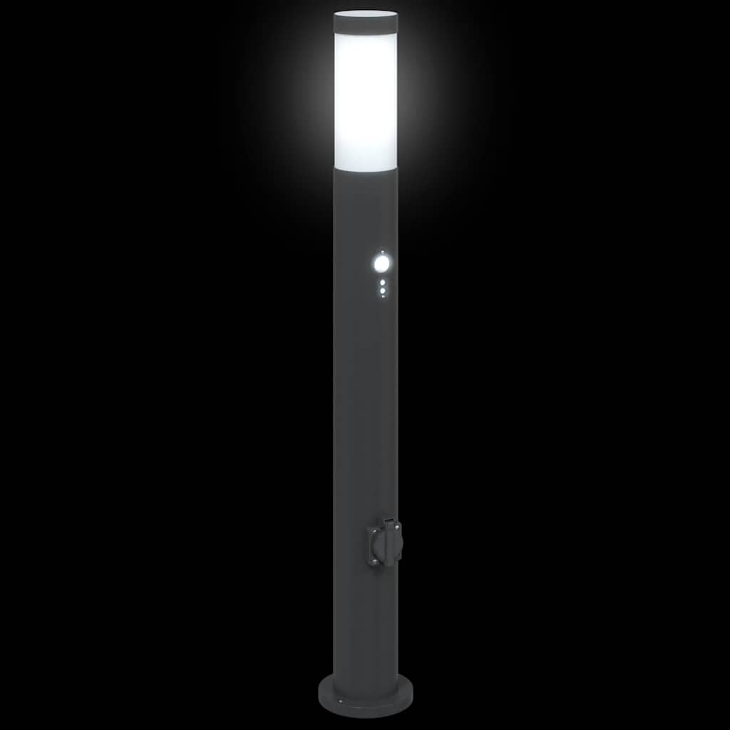 vidaXL Lampy słupkowe z czujnikiem i gniazdkiem, 3 szt., 80 cm, stal nierdzewna, IP44