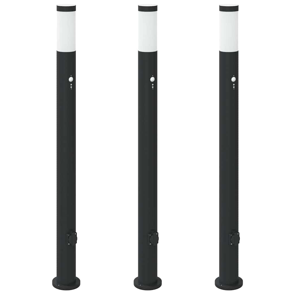 vidaXL Lampy słupkowe z czujnikiem i gniazdkiem, 3 szt., 110 cm, stal nierdzewna, IP44