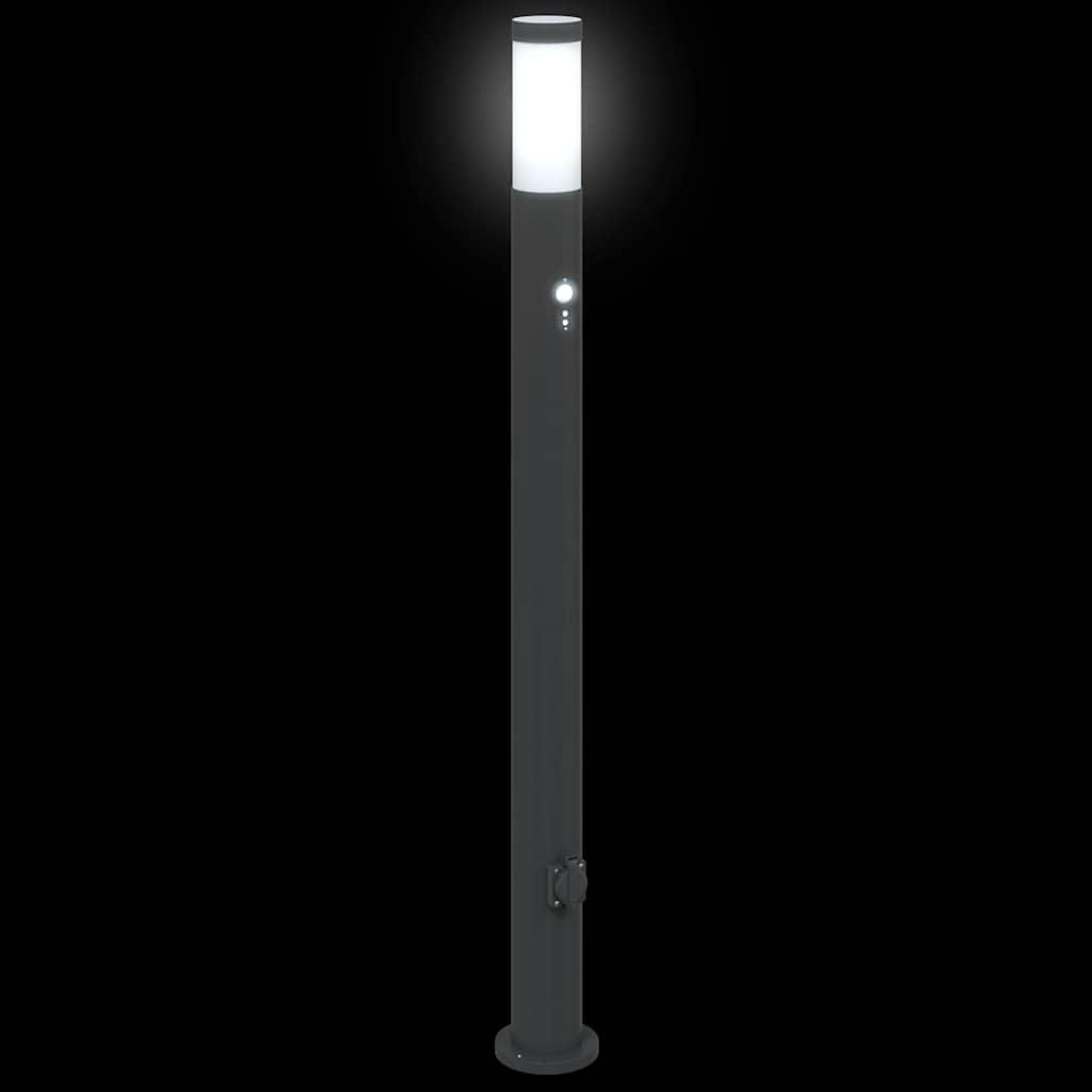 vidaXL Lampy słupkowe z czujnikiem i gniazdkiem, 3 szt., 110 cm, stal nierdzewna, IP44