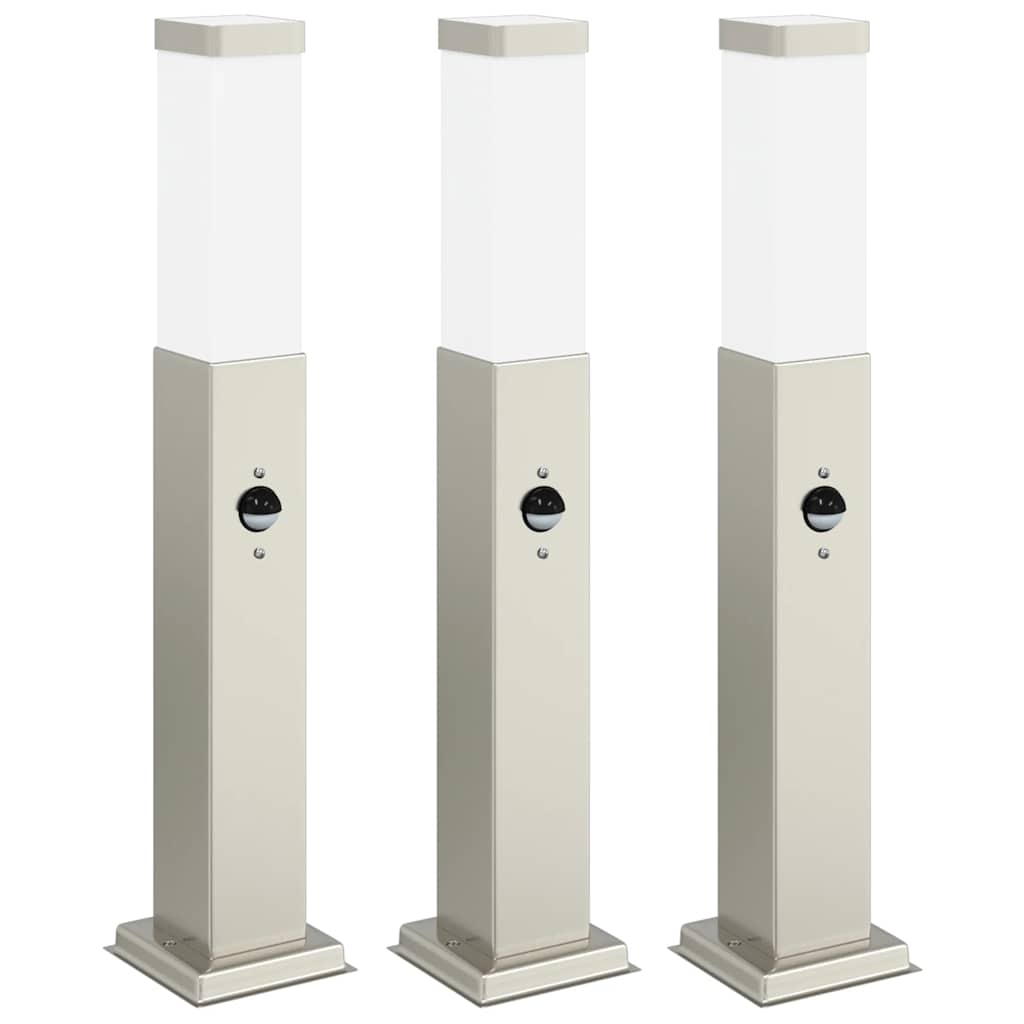 vidaXL Lampy słupkowe z czujnikiem 3 szt. 50 cm Stal nierdzewna IP44