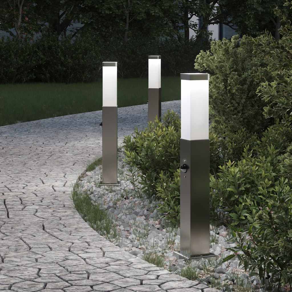 vidaXL Lampy słupkowe z czujnikiem 3 szt. 50 cm Stal nierdzewna IP44