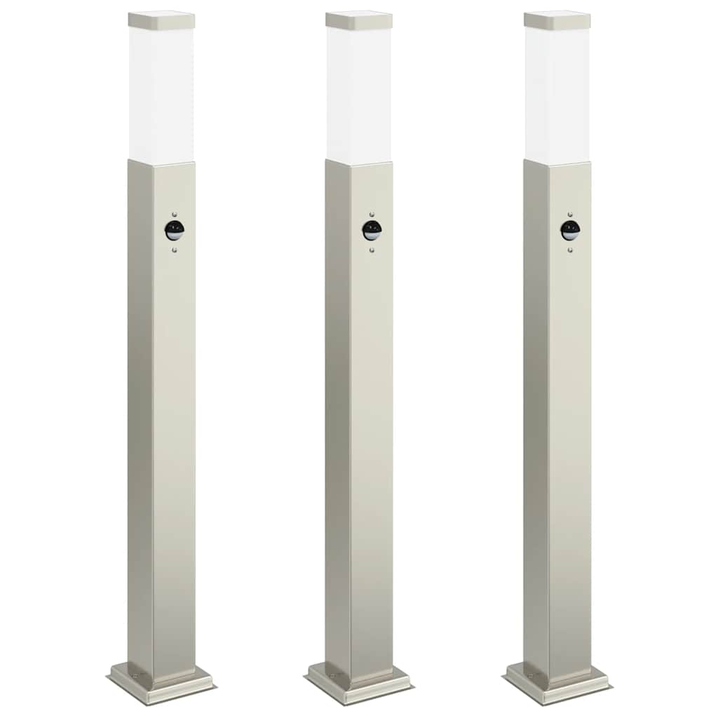 vidaXL Lampy słupkowe z czujnikiem 3 szt. 80 cm Stal nierdzewna IP44