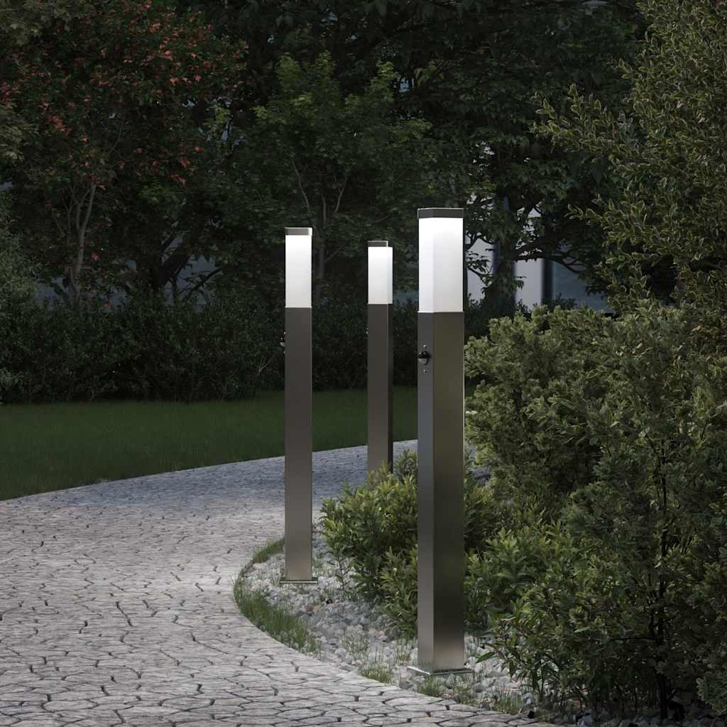 vidaXL Lampy słupkowe z czujnikiem 3 szt. 80 cm Stal nierdzewna IP44