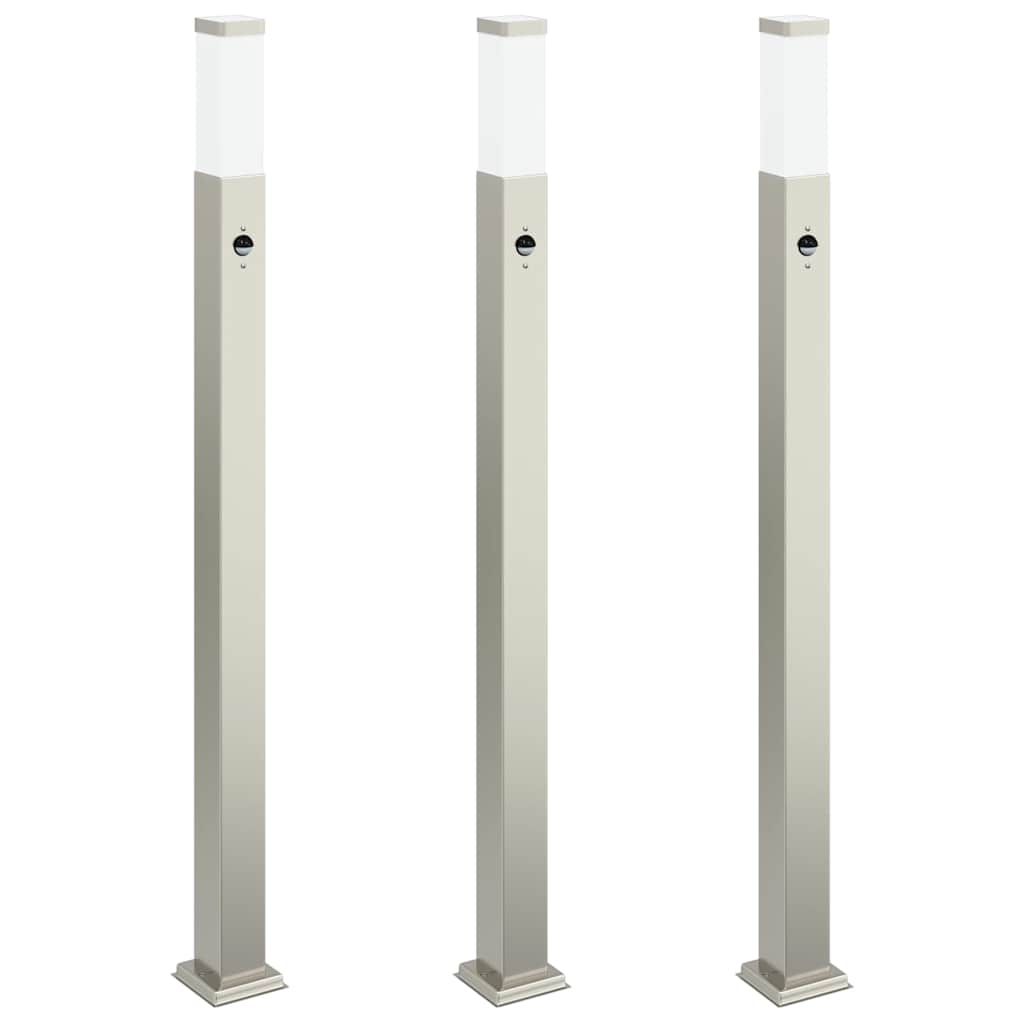 vidaXL Lampy słupkowe z czujnikiem 3 szt. 110 cm Stal nierdzewna IP44