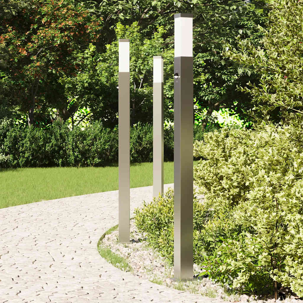 vidaXL Lampy słupkowe z czujnikiem 3 szt. 110 cm Stal nierdzewna IP44