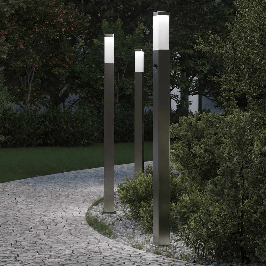 vidaXL Lampy słupkowe z czujnikiem 3 szt. 110 cm Stal nierdzewna IP44