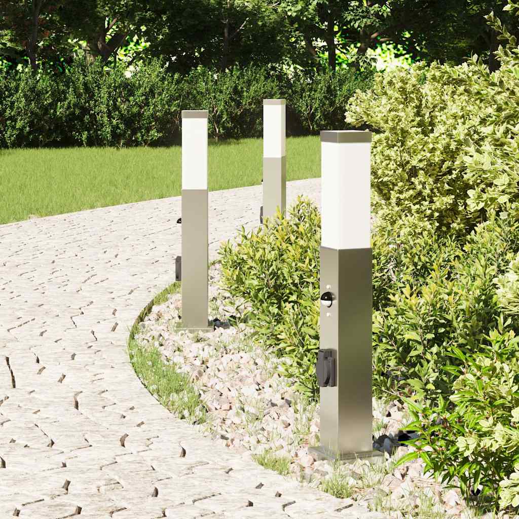 vidaXL Lampy słupkowe z czujnikiem i gniazdkiem 3 szt. 50 cm Stal nierdzewna IP44