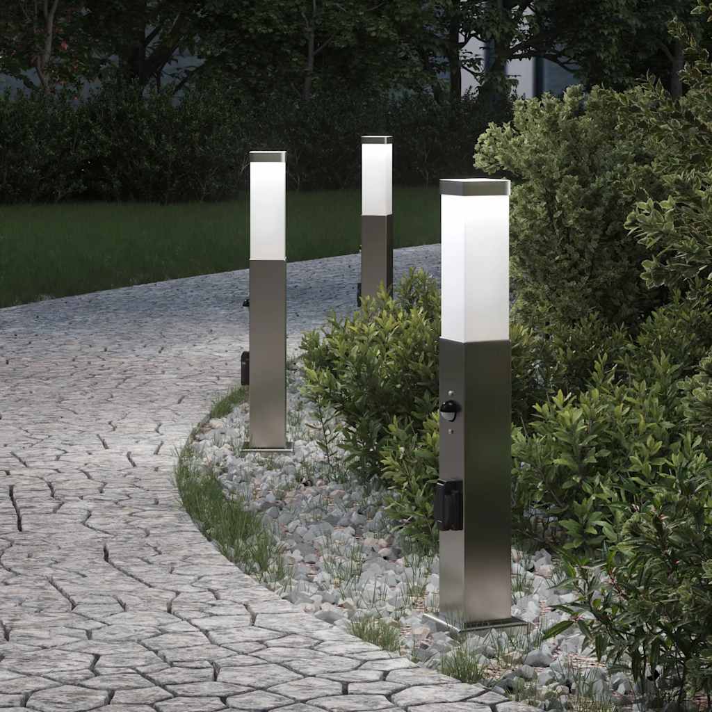 vidaXL Lampy słupkowe z czujnikiem i gniazdkiem 3 szt. 50 cm Stal nierdzewna IP44