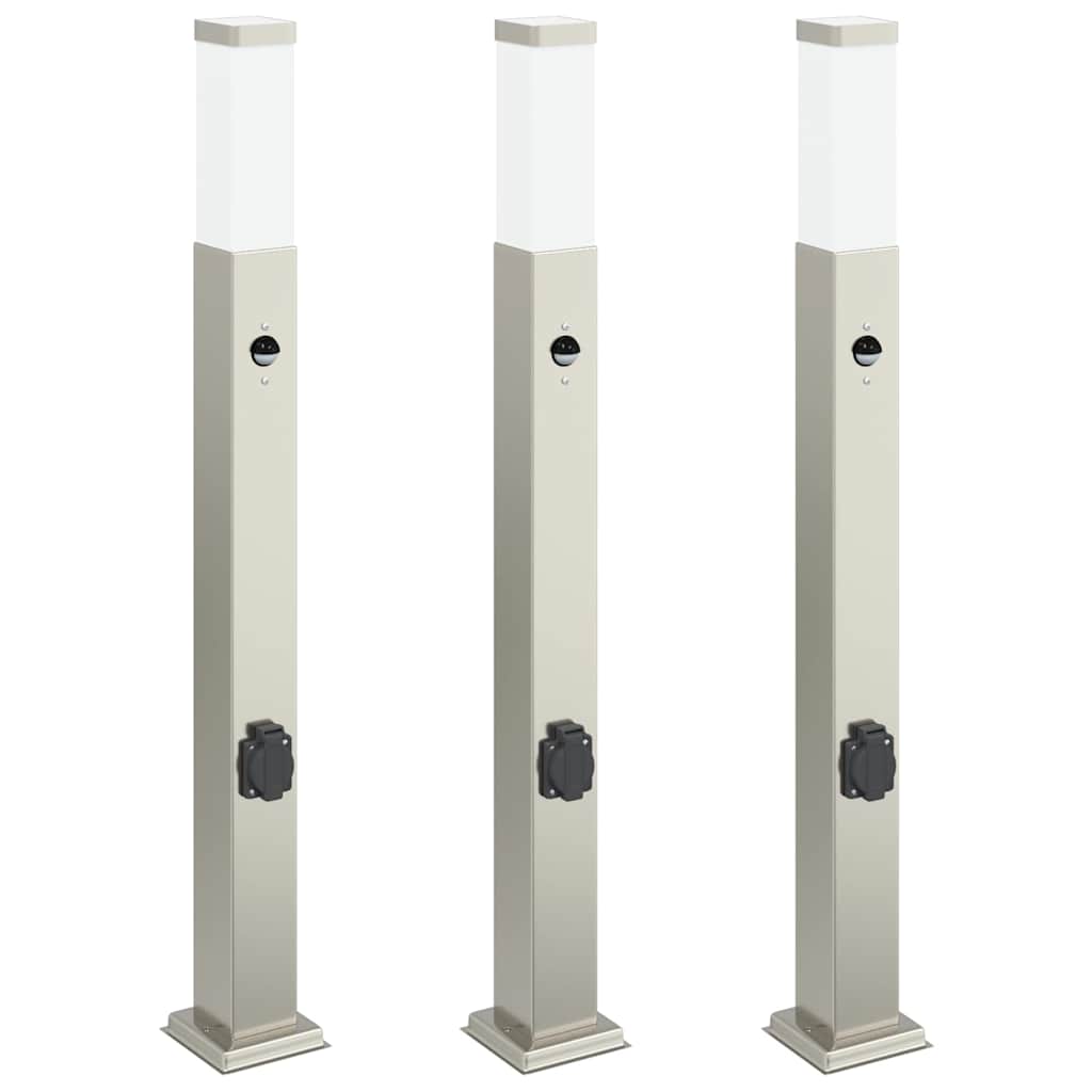 vidaXL Lampy słupkowe z czujnikiem i gniazdkiem 3 szt. 80 cm, stal nierdzewna IP44