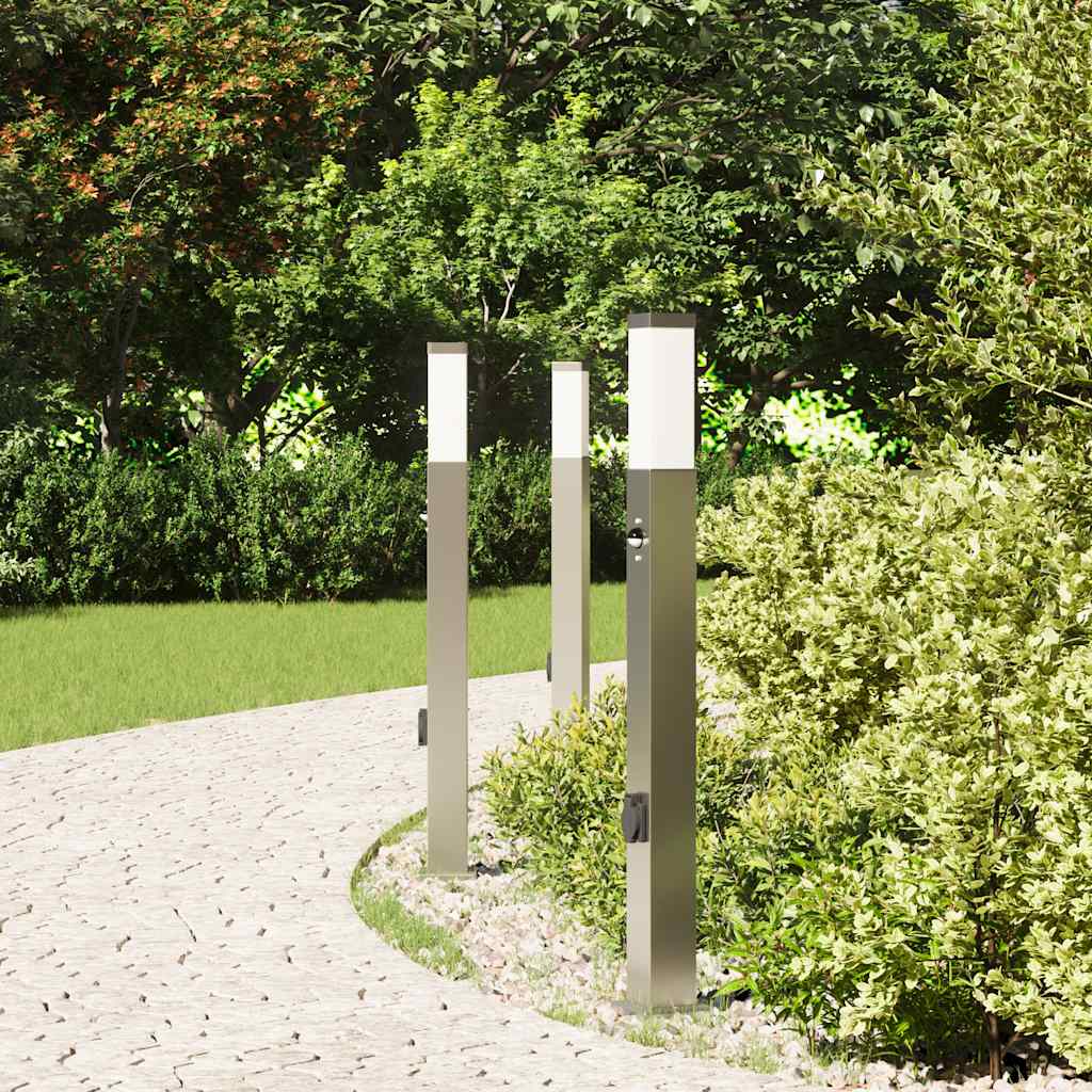 vidaXL Lampy słupkowe z czujnikiem i gniazdkiem 3 szt. 80 cm, stal nierdzewna IP44