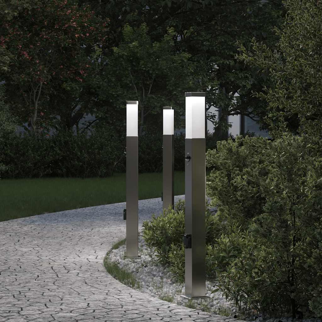 vidaXL Lampy słupkowe z czujnikiem i gniazdkiem 3 szt. 80 cm, stal nierdzewna IP44