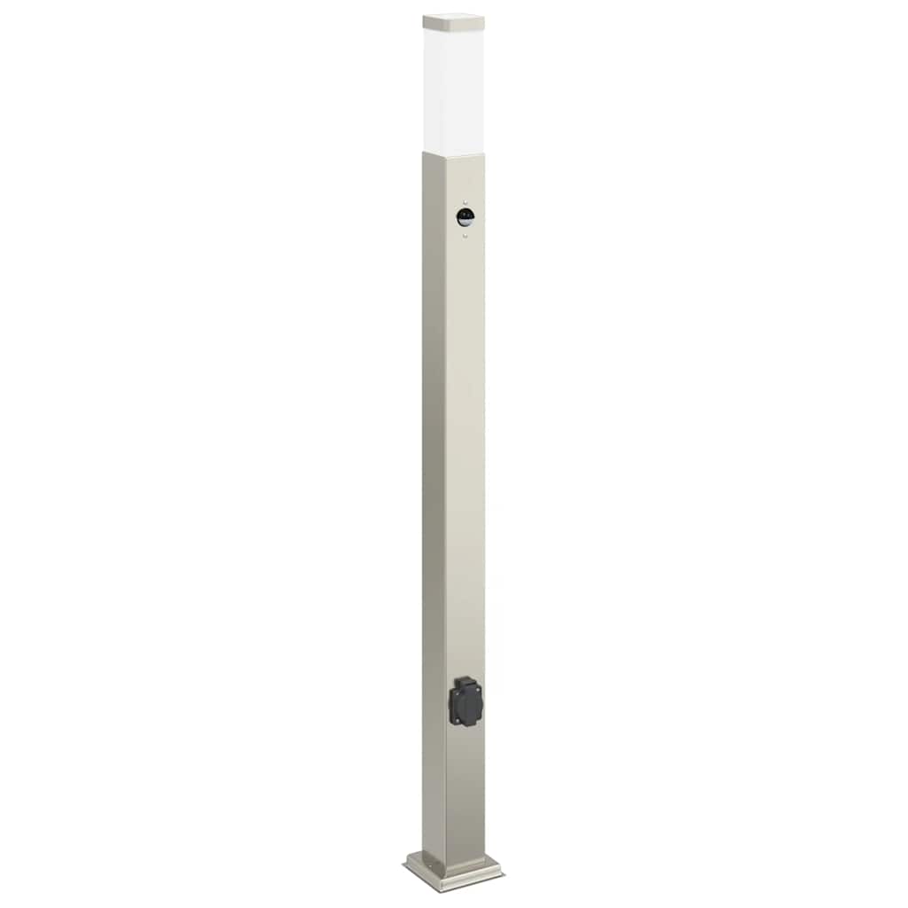 vidaXL Słupek oświetleniowy z czujnikiem i gniazdkiem 110 cm, stal nierdzewna IP44