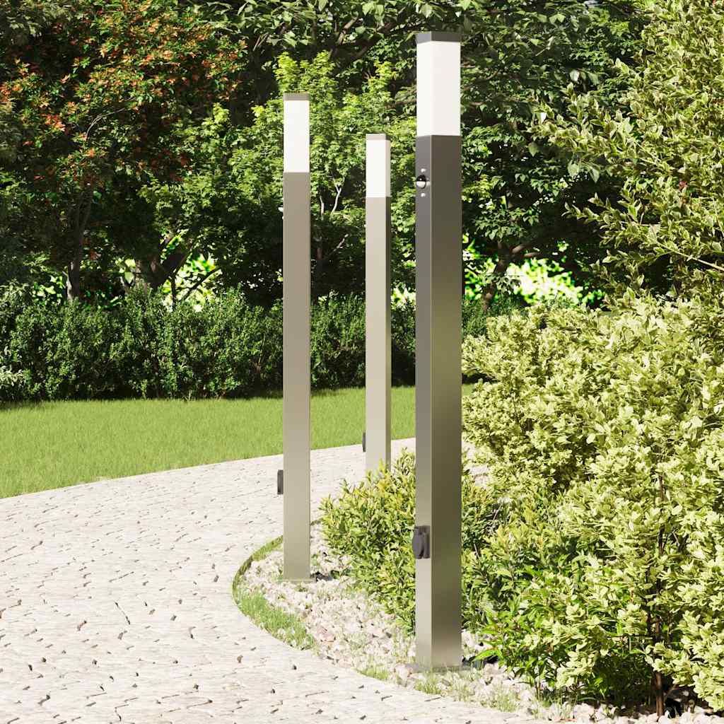 vidaXL Lampy słupkowe z czujnikiem i gniazdkiem 3 szt. 110 cm Stal nierdzewna IP44