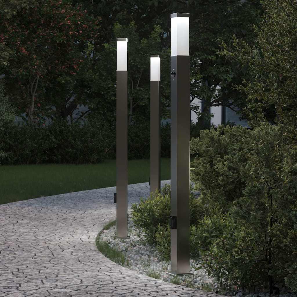 vidaXL Lampy słupkowe z czujnikiem i gniazdkiem 3 szt. 110 cm Stal nierdzewna IP44