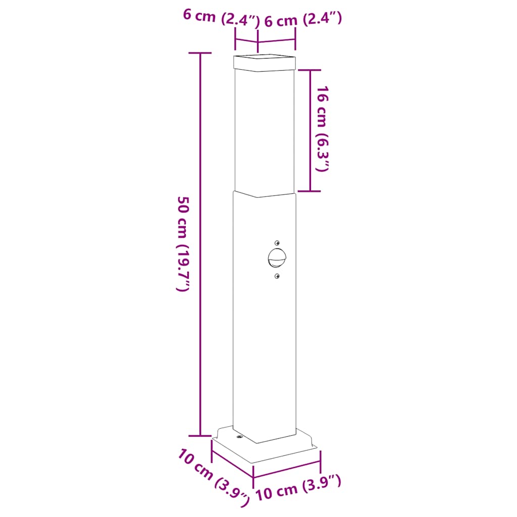 vidaXL Słupek oświetleniowy z czujnikiem 50 cm Czarny IP44