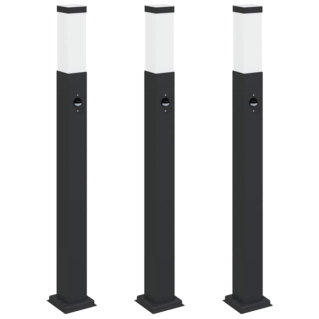 vidaXL Lampy słupkowe z czujnikiem 3 szt. 80 cm, czarne, IP44