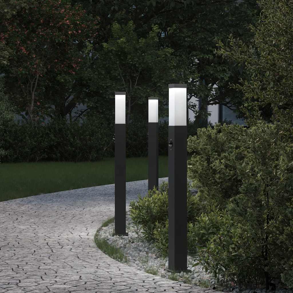 vidaXL Lampy słupkowe z czujnikiem 3 szt. 80 cm, czarne, IP44