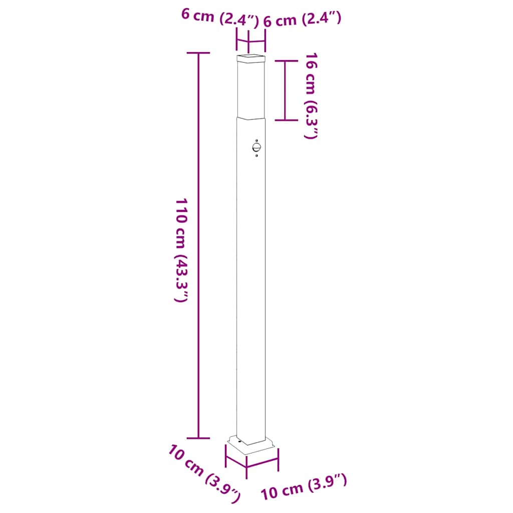 vidaXL Słupek oświetleniowy z czujnikiem 110 cm Czarny IP44