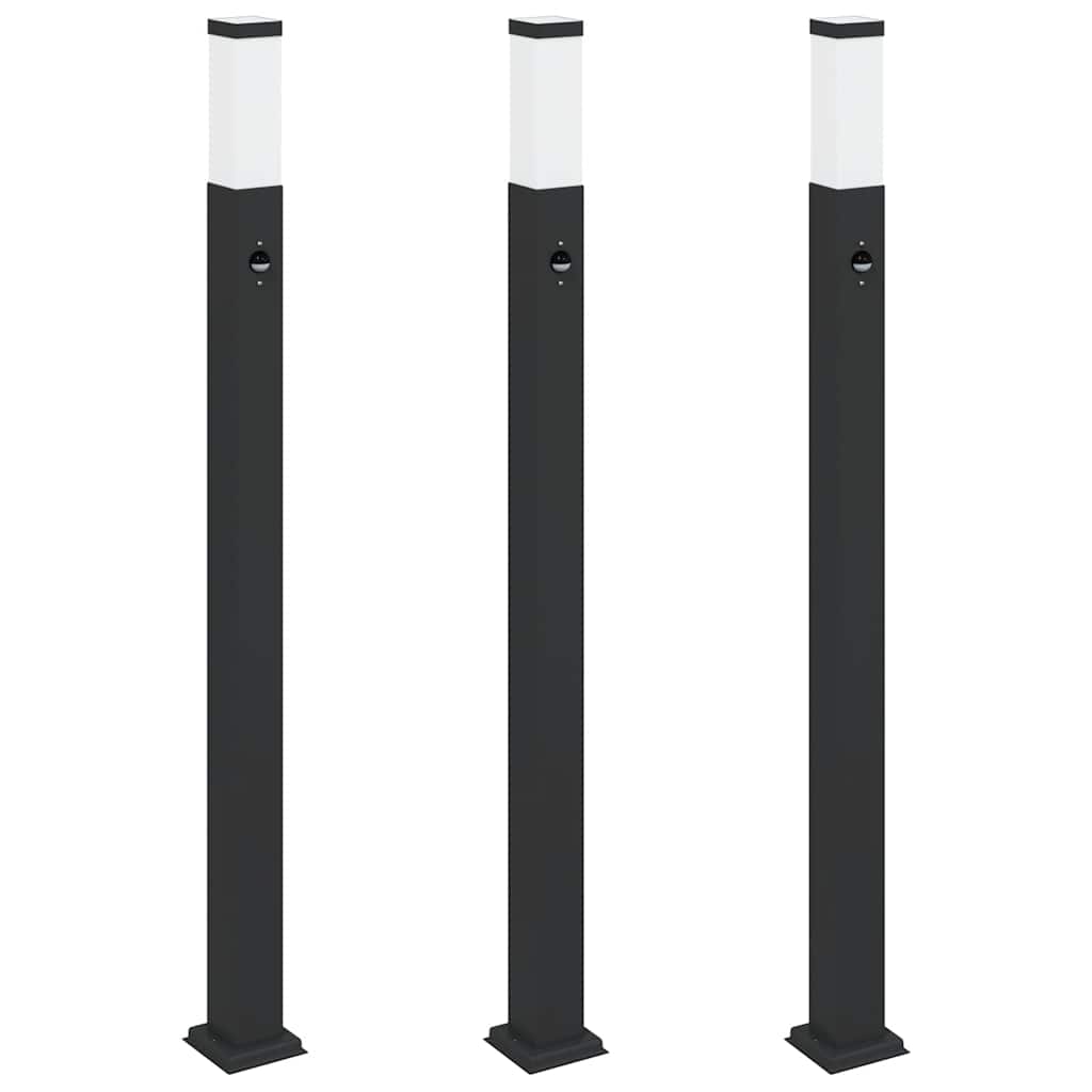 vidaXL Lampy słupkowe z czujnikiem 3 szt. 110 cm czarne IP44