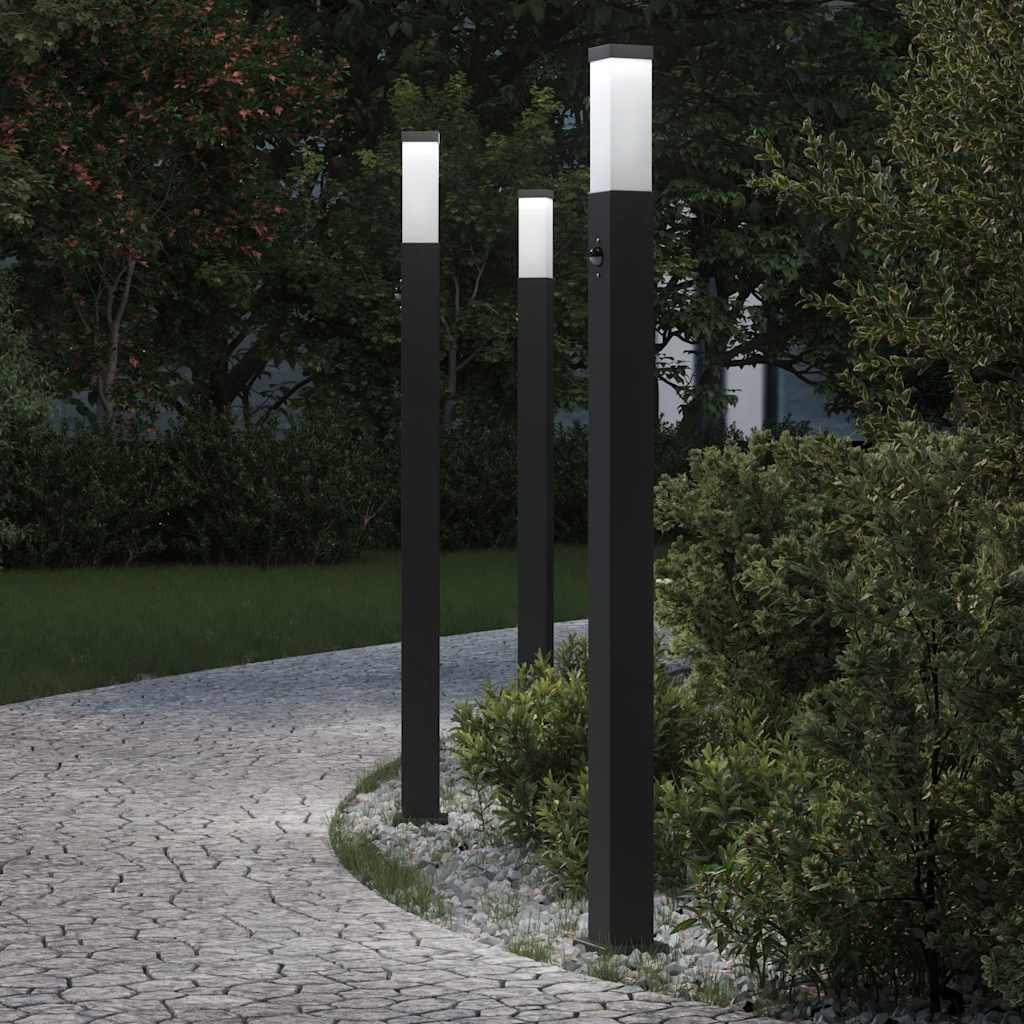 vidaXL Lampy słupkowe z czujnikiem 3 szt. 110 cm czarne IP44