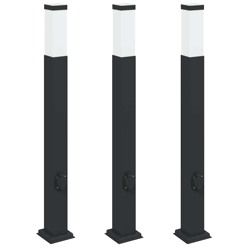 vidaXL Słupki oświetleniowe z gniazdem 3 szt. 80 cm, czarne, IP44