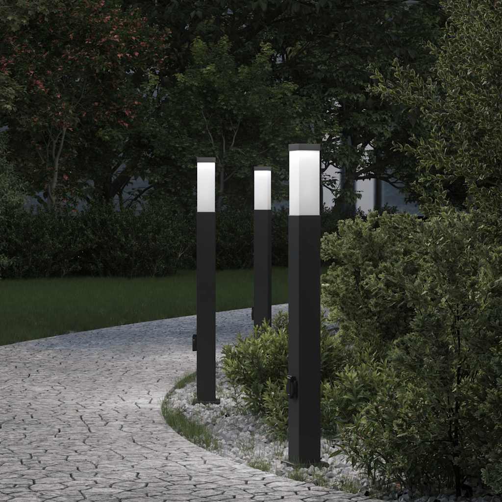 vidaXL Słupki oświetleniowe z gniazdem 3 szt. 80 cm, czarne, IP44