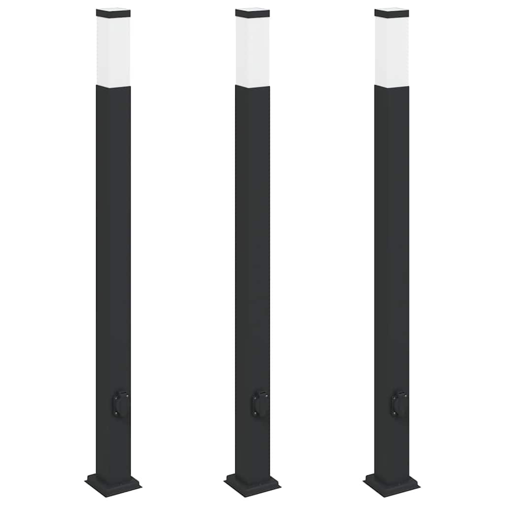 vidaXL Słupki oświetleniowe z gniazdem 3 szt. 110 cm, czarne, IP44