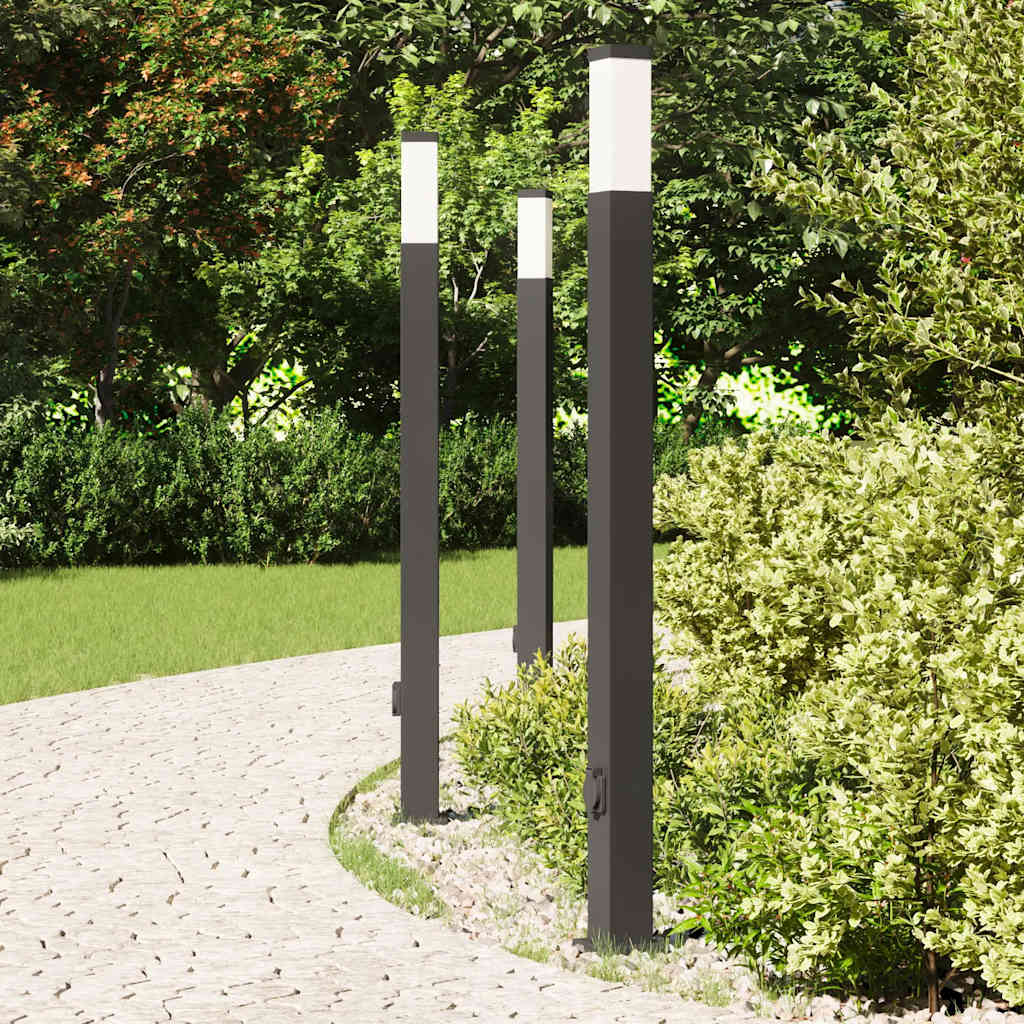 vidaXL Słupki oświetleniowe z gniazdem 3 szt. 110 cm, czarne, IP44
