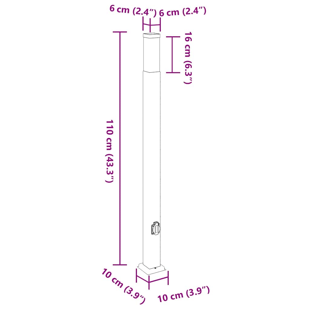 vidaXL Słupki oświetleniowe z gniazdem 3 szt. 110 cm, czarne, IP44