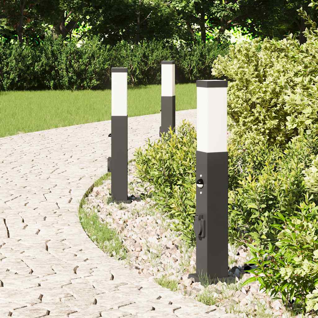 vidaXL Lampy słupkowe z czujnikiem i gniazdkiem 3 szt. 50 cm, czarne, IP44