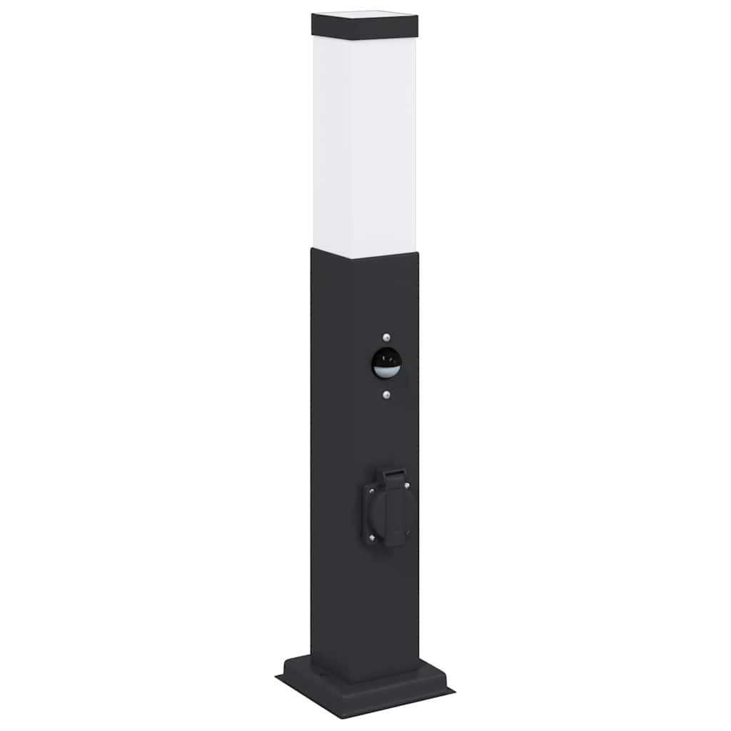 vidaXL Lampy słupkowe z czujnikiem i gniazdkiem 3 szt. 50 cm, czarne, IP44