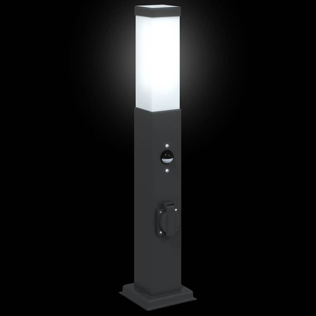 vidaXL Lampy słupkowe z czujnikiem i gniazdkiem 3 szt. 50 cm, czarne, IP44