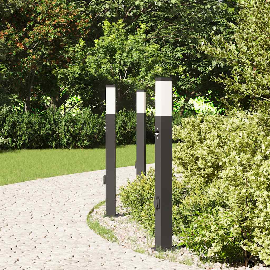 vidaXL Lampy słupkowe z czujnikiem i gniazdkiem 3 szt. 80 cm, czarne, IP44