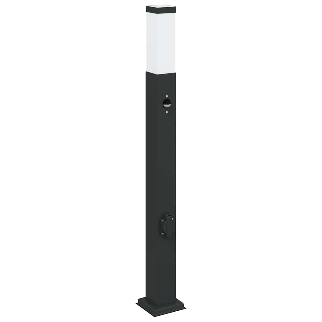 vidaXL Lampy słupkowe z czujnikiem i gniazdkiem 3 szt. 80 cm, czarne, IP44