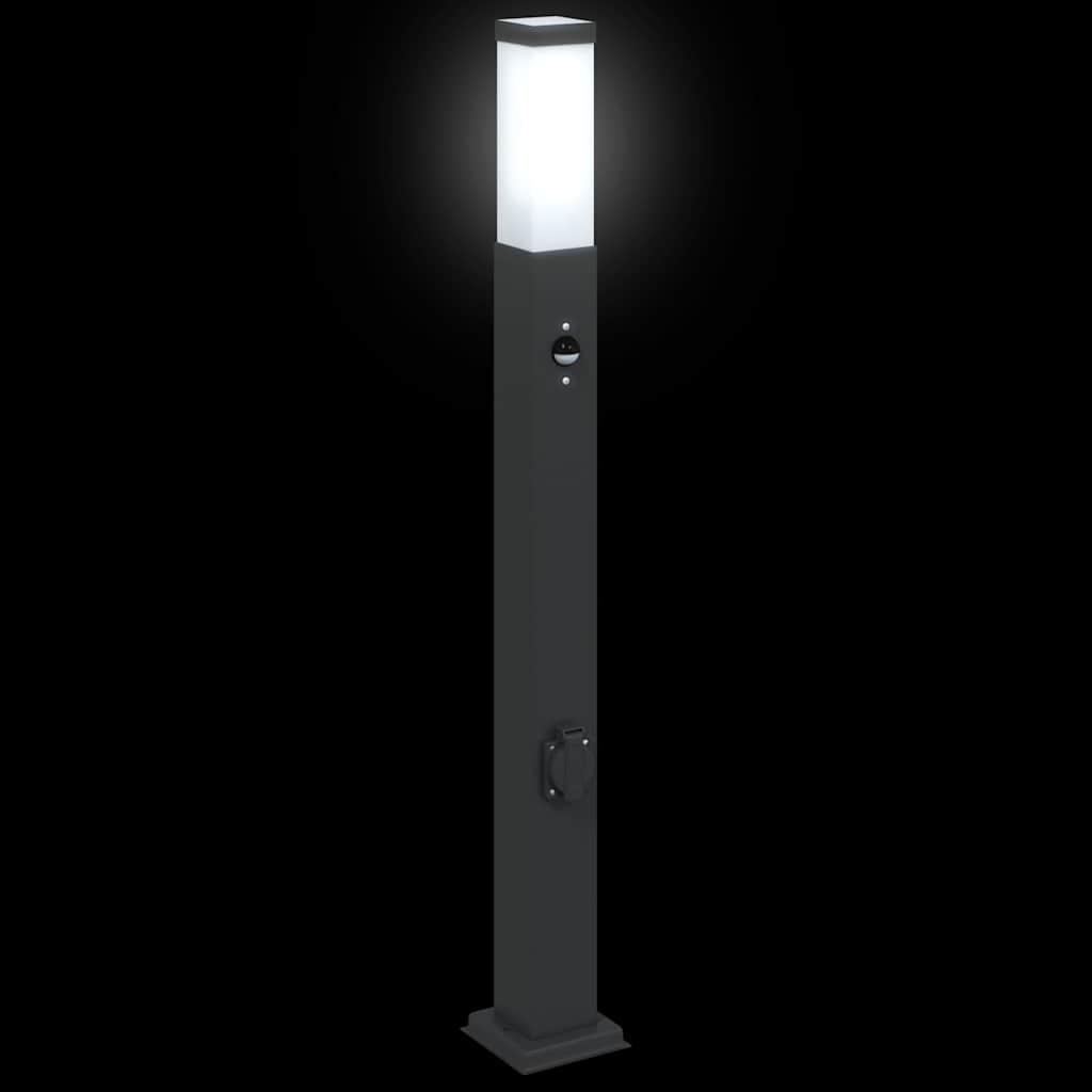 vidaXL Lampy słupkowe z czujnikiem i gniazdkiem 3 szt. 80 cm, czarne, IP44