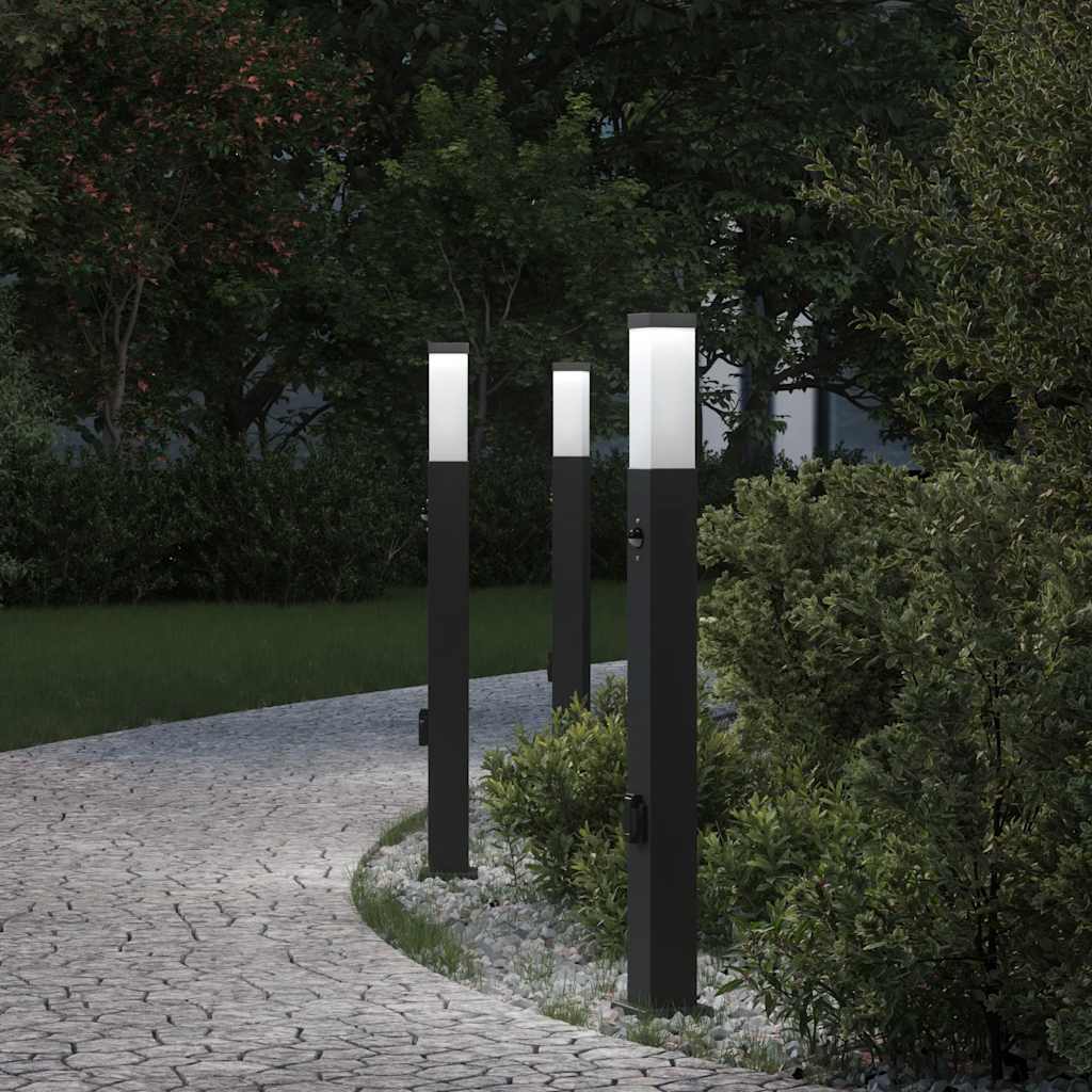 vidaXL Lampy słupkowe z czujnikiem i gniazdkiem 3 szt. 80 cm, czarne, IP44