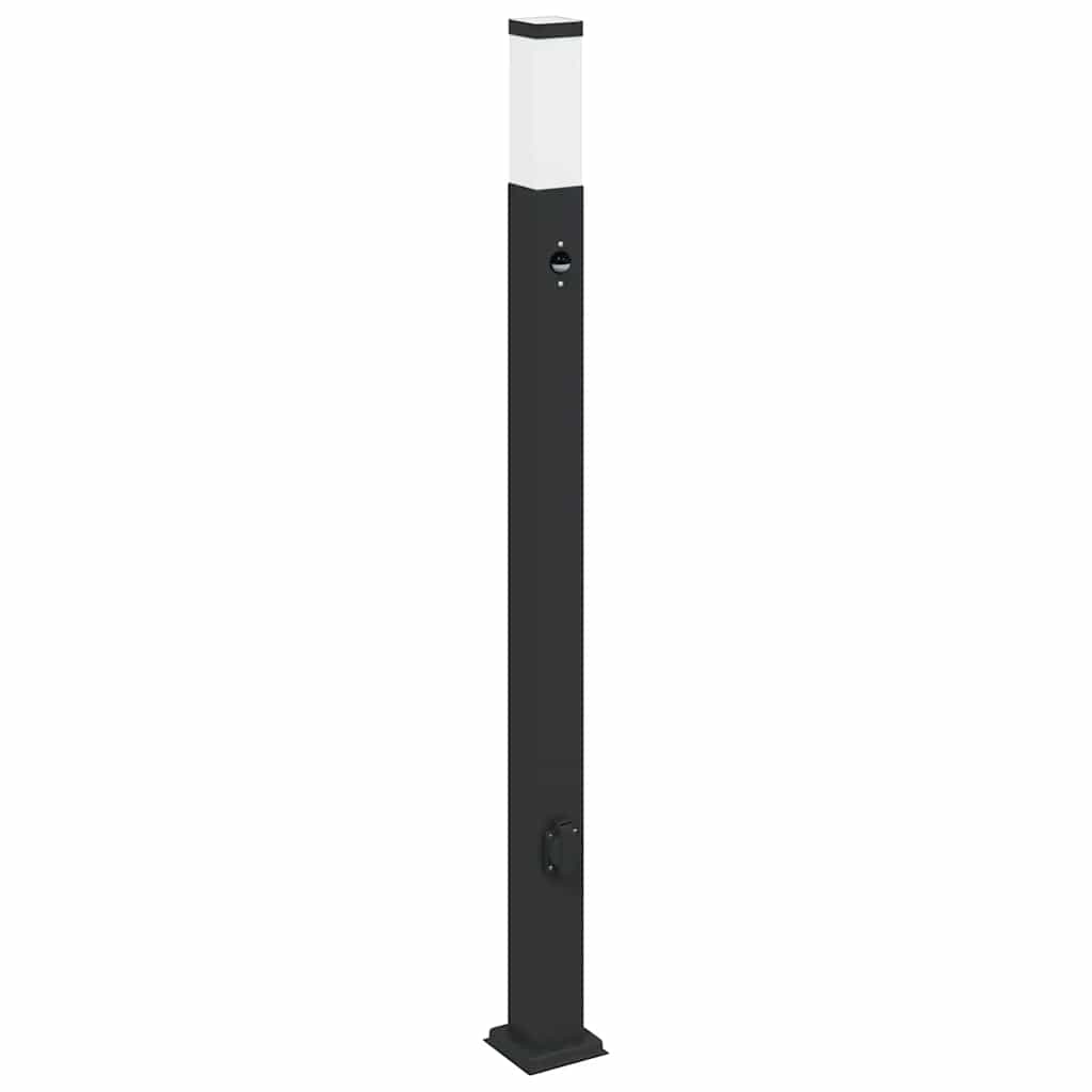 vidaXL Lampy słupkowe z czujnikiem i gniazdkiem 3 szt. 110 cm, czarne, IP44