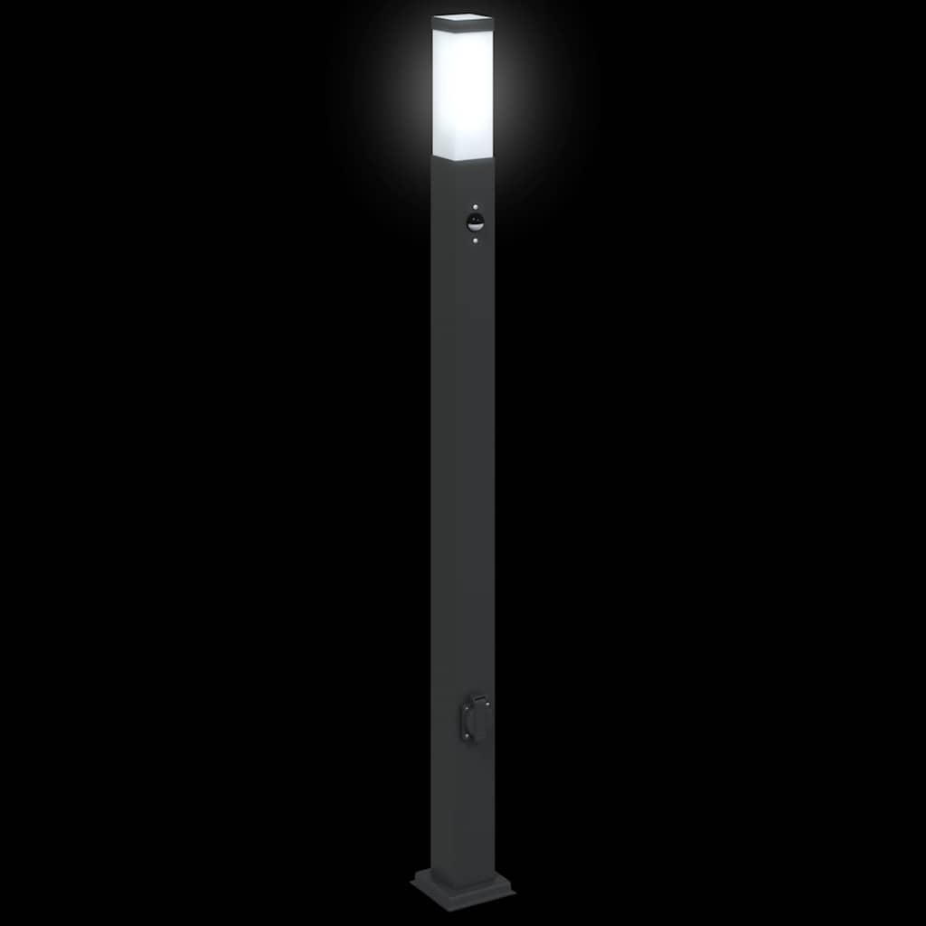 vidaXL Lampy słupkowe z czujnikiem i gniazdkiem 3 szt. 110 cm, czarne, IP44
