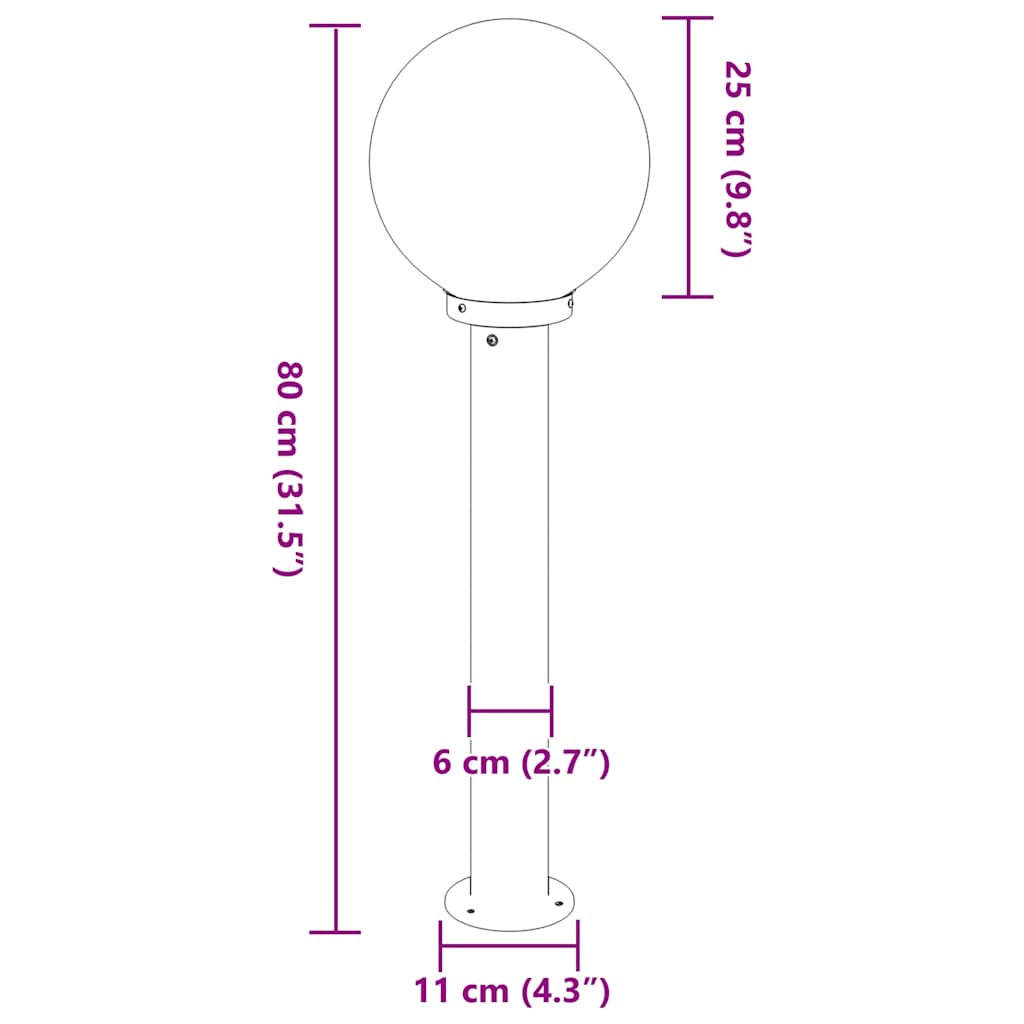 vidaXL Słupki oświetleniowe 3 szt. 80 cm Stal nierdzewna IP44