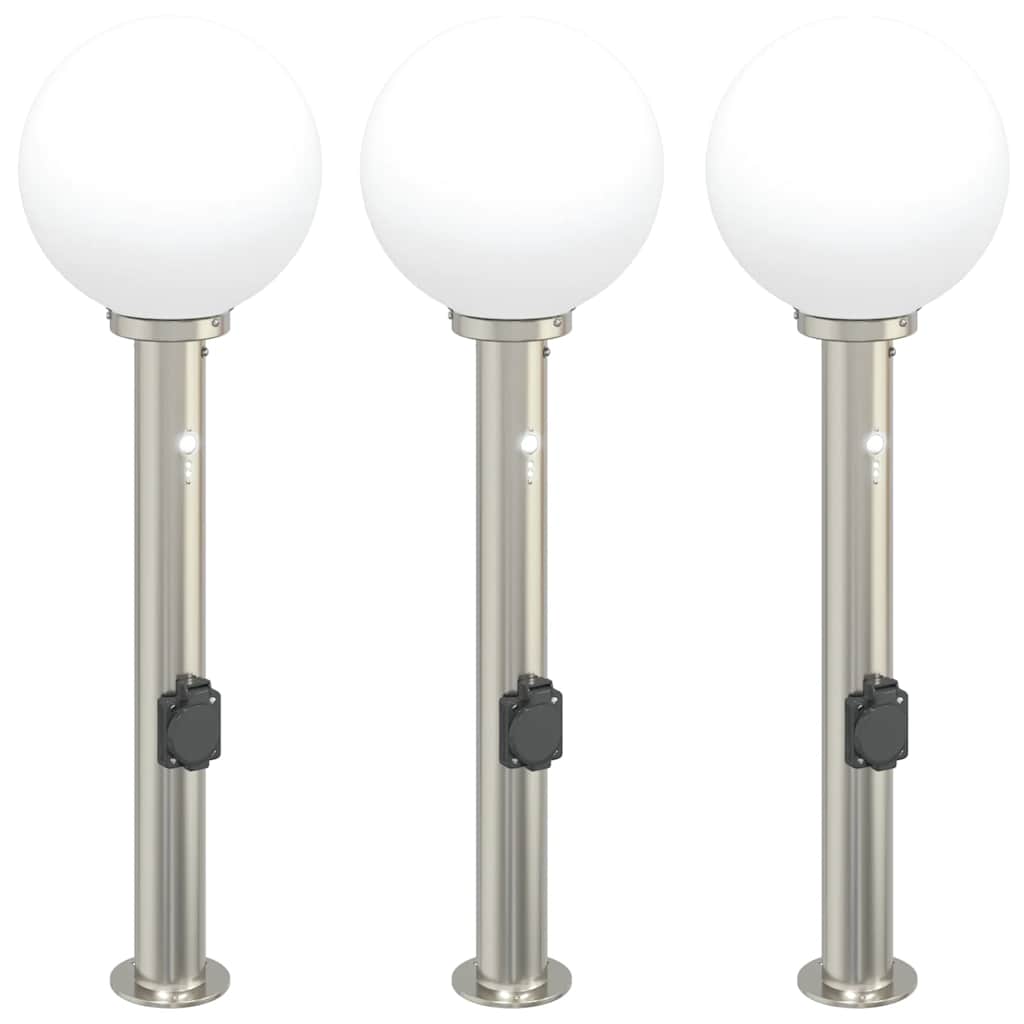 vidaXL Lampy słupkowe z czujnikiem i gniazdkiem 3 szt. 80 cm, stal nierdzewna IP44