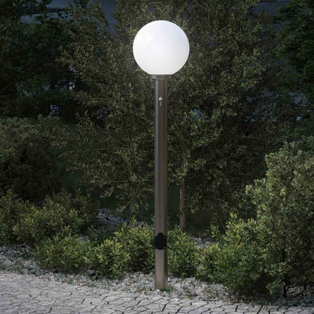vidaXL Słupek oświetleniowy z czujnikiem i gniazdkiem 120 cm, stal nierdzewna IP44