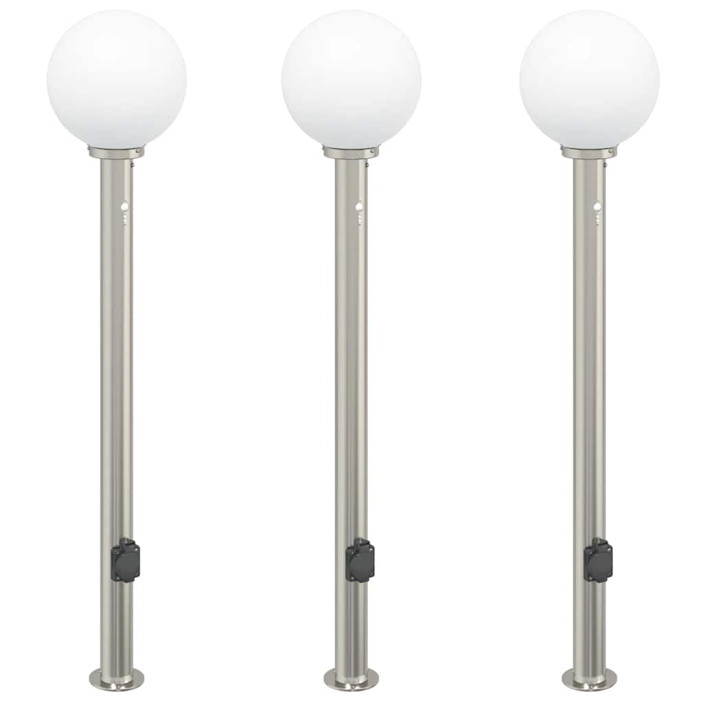vidaXL Lampy słupkowe z czujnikiem i gniazdkiem 3 szt. 120 cm Stal nierdzewna IP44