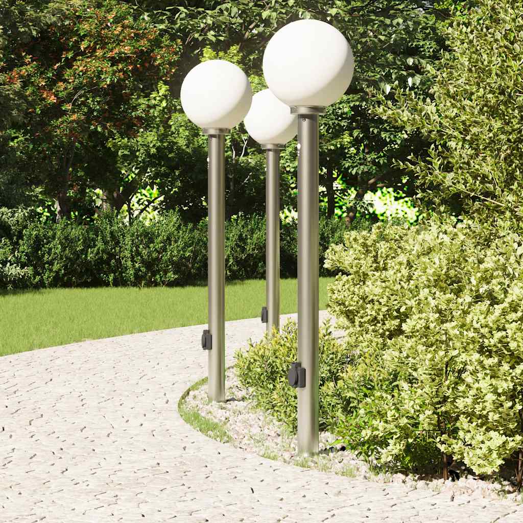 vidaXL Lampy słupkowe z czujnikiem i gniazdkiem 3 szt. 120 cm Stal nierdzewna IP44